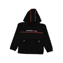 İrem Çocuk Giyim Erkek Çocuk Adventure Yazılı Çift Fermuar Cepli Kapüşonlu Siyah Sweatshirt Siyah