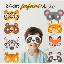8 Adet Safari Hayvan Konsept Kağıt Parti Maskesi Safari Doğum Günü Süsü