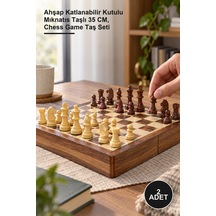 2 Adet Satranç Oyunu Ahşap Katlanabilir Kutulu Mıknatıs Taşlı 35 Cm, Chess Game Taş Seti