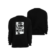 Hunter Anime Baskılı Bisiklet Yaka Sweatshirt Siyah