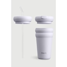 3 Bubble Two-cap Straw Tumbler Çelik Termos 600 Ml Lilac Hint St-245 Açık Gri