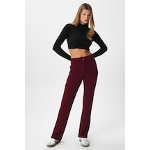 Ritnice Kadın Straight Likralı Bordo Pantolon Bordo