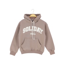 Kız Çocuk Sweatshirt Kapüşonlu Polarlı Kahverengi