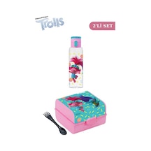 Flosoft Lisanslı Trolls Düğmeli Matara Ve Beslenme Kutusu, 3 Bölmeli Okul Kabı Ve Suluğu 2 Li Set