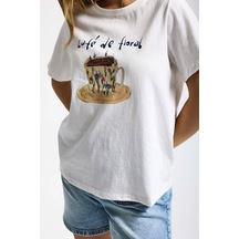 Kadın Beyaz W5 Oversize Özel Baskılı Tasarım T-shirt