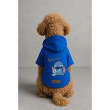 Baskılı İçi Polarlı Köpek Ve Kedi Kıyafeti & Elbisesi - Mavi Renk Kapüşonlu Hoodie Bfb4e S