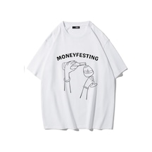 Brz Collectıon Brz Collection Unisex Oversize Moneyfesting T-shirt Beyaz