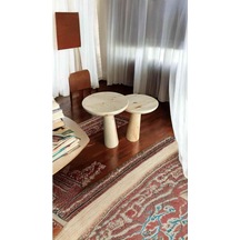 Doğal Masif Ahşap Yan Sehpa Seti 2 Li Naturel Renk Zigon Ve Fiskos Takımı - Dekoratif Çiçeklik Naturel