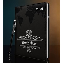 Bk Gift Kişiye Özel İsimli Termo Sert Kapak 2026 Siyah Ajanda & Kalem -2, Öğretmenler Günü Hediyesi, Yeni İş Hediyesi 35335 Bk Gift Renkli