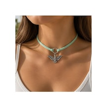 Su Yeşili Süet İp - Albatros Kuşu Kadın Choker Renkli
