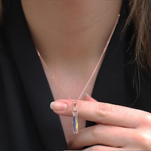 Mistik Topaz Taşlı Rose Gold Kaplama Cam Gümüş Kolye Gümüş