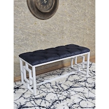 Zafir Beyaz Boyalı İçi Kareli Diktörtgen 100 Cm X 40 Cm Oturak Puf - Bench - Makyaj Oturağı - Oturak Füme