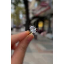 Gümüş Altın Kaplama Oval 12x8 Mm 4,5 Carat Tek Taş Yüzük İs323 Diğer