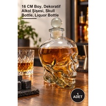 1 Adet Cam Kurukafa İçki Şişesi 16 Cm Boy, Dekoratif Alkol Şişesi, Skull Bottle, Liquor Bottle Diğer