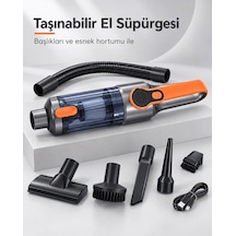 Şeffaf Toz Hazneli Gri Turuncu El Süpürgesi Temizlik Başlıkları Ve Usb Şarj Kablolu Cn