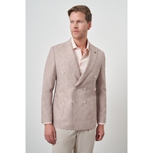 Morven Erkek Kiremit Keten Kruvaze Desenli Slim Fit Sivri Yaka Ceket 25ys002007460 Kiremit