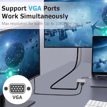 4k Usb-c To Hdmı Vga Adapter, Çok Portlu Dönüştürücü, Gri, Usb Flash Bellek Portu İle, Dizüstü Bilgisayar İçin