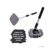 180 Döner Başlıklı Teleskopik Araç Cam Ve Torpido Temizleme Aparatı 3 Farklı Mikrofiber Bezli