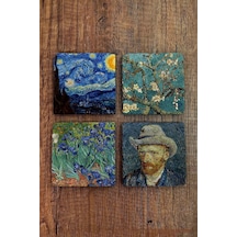 Taş Bardak Altlığı Vincent Van Gogh Eserleri Baskılı 4'lü Set Çok Renkli