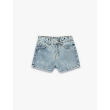Koton Slim Fit Pamuklu Cepli Taş Detaylı Mini Denim Şort Lıght Indıgo 6skg40007ad Açık Mavi