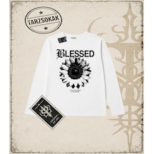 Tarzsokak Gotik & Grunge Streetwear Blessed Long Sleeve Beyaz