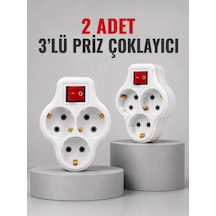Direkt Duvar Prizine Takılan 3 Lü Priz Adaptörü Anahtarlı Priz Çoklayıcı 2 Adet 1