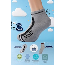 Socketta 5'li Karışık Renk Çocuk Pamuk Sport Desen Patik Çorap - Premium Sport Siyah-beyaz-laci-gri-antrasit