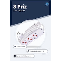Grup Priz Uzatma Kablosu 3 Prizli 2 M Topraklı Ev Ve Ofis İçin Ço