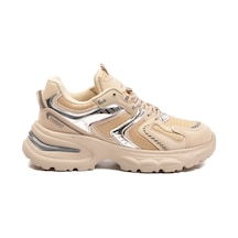 Bej Bağcıklı Kalın Taban Hafif Kadın Sneaker 2318 G Bej