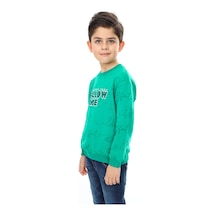 Toontoy Kids Toontoy Erkek Çocuk Relax Fit Bisiklet Yaka Düşük Omuz Baskılı Sweatshirt - 2 İplik Koyu Yeşil