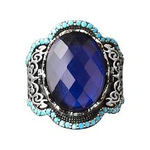 Sapphire Erkek Yüzüğü - El Yapımı 925 Ayar Gümüş İfadeli Takı Gümüş