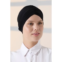 Çapraz 3 Bantlı Çift Taraflı Kadın Tesettür Bone Siyah Siyah