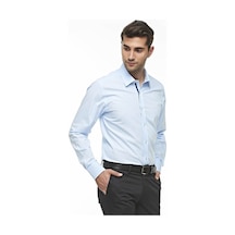 %100 Pamuk Premium Kumaş Mavi Uzun Kollu Regular Gömlek,Ot-C-2014