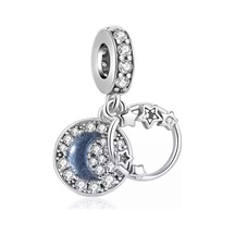 Nur Silver Hilal ve Yıldızlar Sallantılı Gümüş Charm - NUR-CM00363