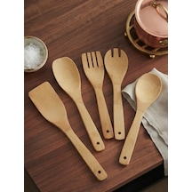 Tr Bambu 5 Parça Yemek Pişirme Servis Spatula Seti Ahşap Spatula Seti Asılabilir Diğer