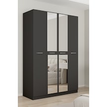 Aeka Ae-3191 Burç Aynalı 4 Kapaklı Çok Bölmeli Askılı Raflı Ve Çekmeceli 210x140x53cm Gardırop Antrasit - Antrasit