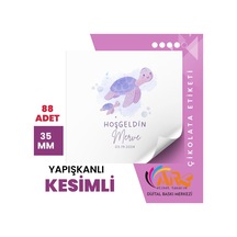 Yenidoğan Kaplumbağa Figürlü Çikolata Etiketi 3,5x3,5 Cm 88 Adet -arl Etiket Tasarım Beyaz
