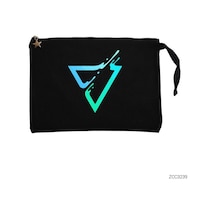 Zepplin Giyim Triangle Logo Siyah Clutch Astarlı Cüzdan / El Çantası Siyah