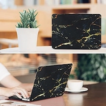 Macbook Pro 15 Mermer Desenli Kılıf A1707 A1990 Uyumlu İnce Hafif Sert Kapak Koruyucu Kılıf Siyah