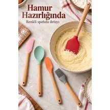 Renkli Mutfak Seti Spatula Kaşık Ve Fırça - Lisinya Kırmızı