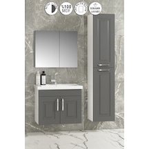 Salkım 65+35 Cm Beyaz-füme Balon Mdf Seramik Lavabolu Asma Banyo Dolabı Takımı Beyaz - Füme