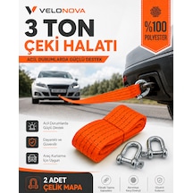 3 Ton Kırmızı Çekme Halatı 3 Metre 5 Cm Genişlik 2 Adet Çelik Mapa Dahil %100 Polyester Araç Kurtarma Halatı