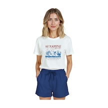 Kadın Beyaz Relaxed Fit %100 Pamuk Tişört Cocktails Vintage Kok Beyaz