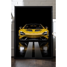 Mclaren 765lt Siyah Ahşap Çerçeveli Poster, Dekoratif Araba Duvar Tablosu