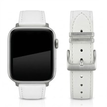 Goldoni Apple Watch Uyumlu Beyaz İnce Gerçek Deri Kordonu Metal Köprülü