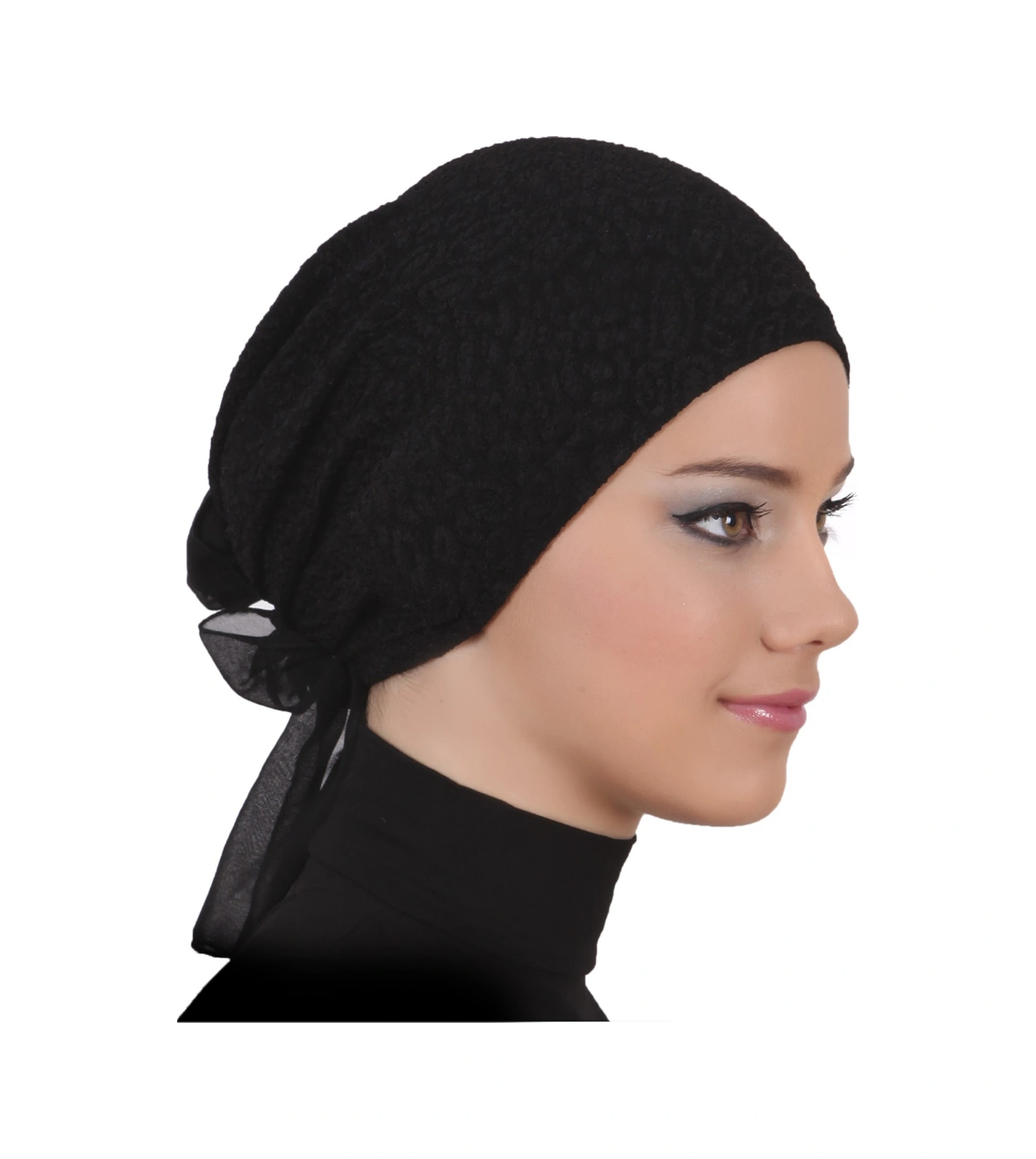 Brokar Tüllü Siyah Hazır Türban Tesettür Bone Siyah