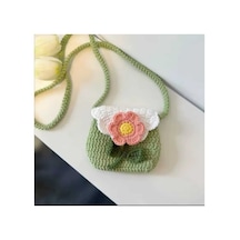Melonndesign Papatya Model Handmade % 100 Cotton Manyetik Mıknatıslı Çocuk Çantası Yeşil