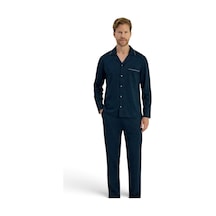 Pijadore Erkek %100 Pamuklu Önden Düğmeli Uzun Kollu Pijama Takımı 2280 Lacivert