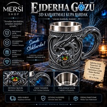 Ejderha Gözü Tasarımlı 3d Kabartmalı Paslanmaz Çelik Kupa Bardak 13x9 Cm Çok Renkli