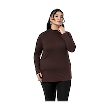Disentis Büyük Beden Yarım Balıkçı Uzun Kollu Viskon Kahverengi Body Kahverengi